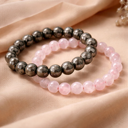Holi offer Raw pyrite + Rose Quartz bracelet