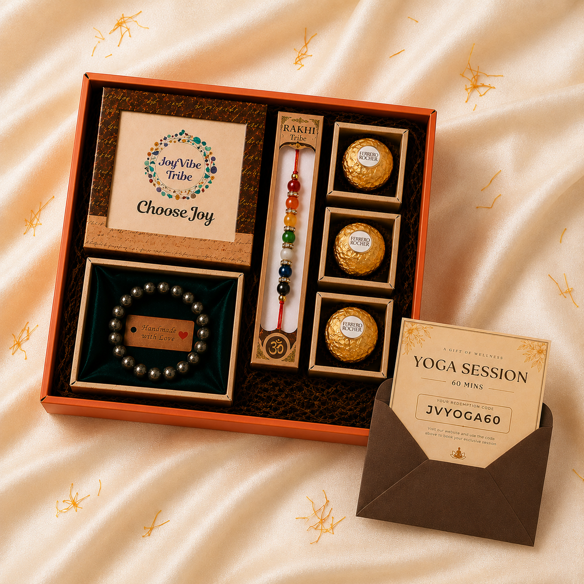 Health & Wealth Rakhi Combo (Yoga + Pyrite Bracelet)