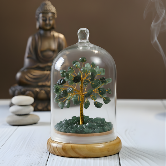 Green Aventurine Wish Tree In Glass Dome