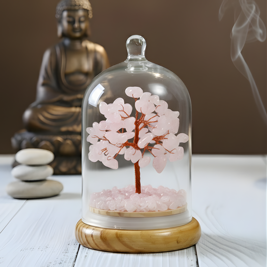 Rose Quartz Wish Tree In Glass Dome